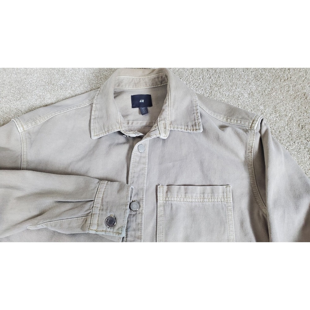 H&M Men's Button Up‎ Shirt Jacket Tan Canvas Long Sleeve Size Small